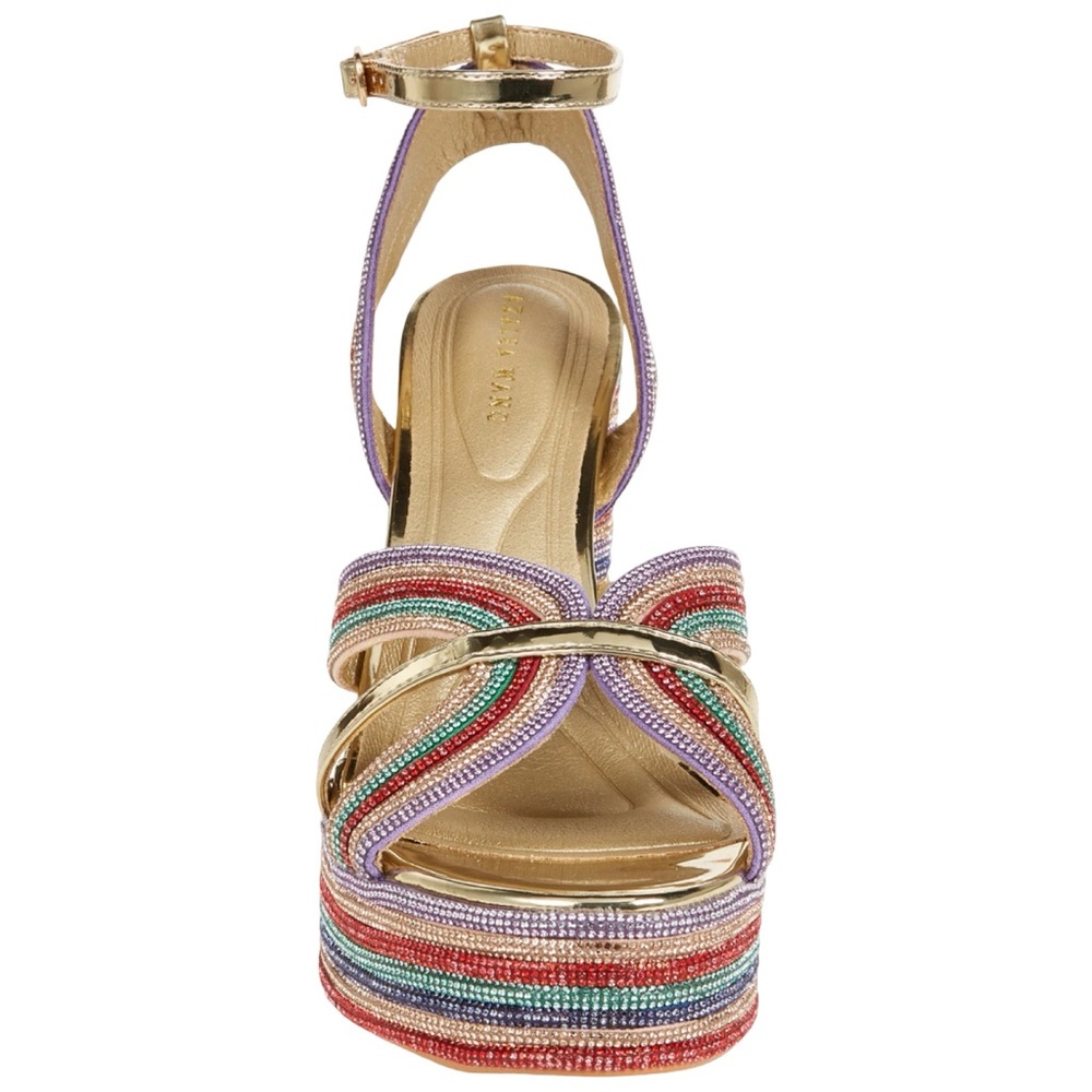 NEW NEVER WORN Gold Multi-Color Beaded Platform Sandal by Azalea Wang/ASOS - Picture 4 of 5